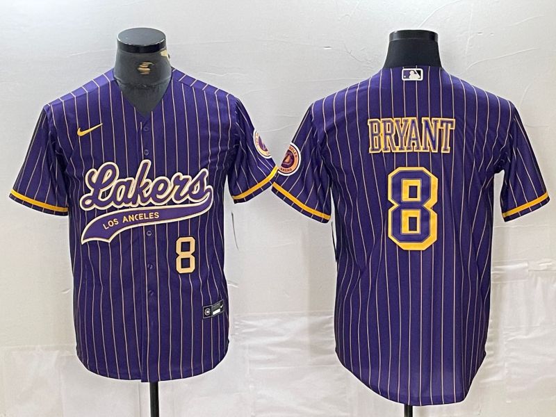 Men Los Angeles Lakers 8 Bryant Purple stripe Jointly Nike 2024 NBA Jersey style 2